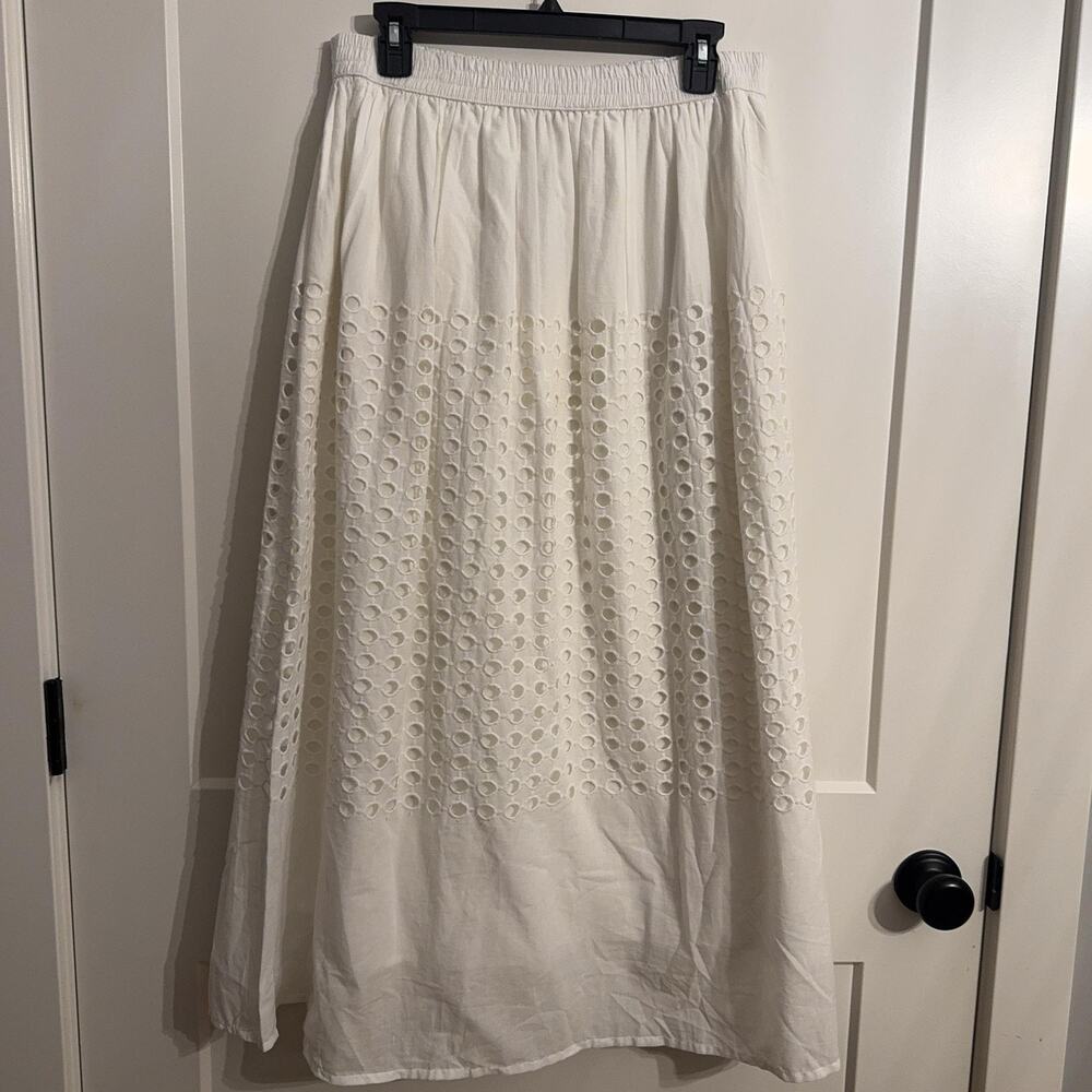 Jennifer & Grace Skirt Sz L White Cotton Eyelet Embroidered Maxi Lined Pockets
